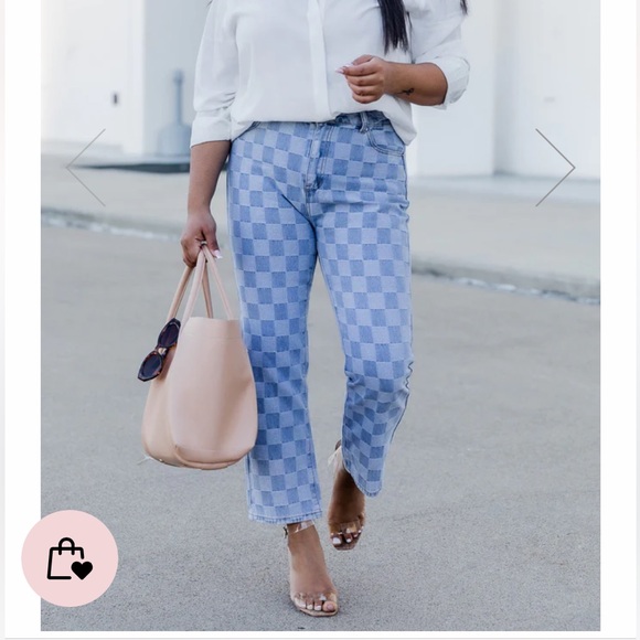 PINK LILY | Checkered Straight Jeans - Picture 7 of 16